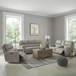 Laredo Cement Leather Zero Gravity Power Reclining Living Room Set with Power Headrest and USB Charging