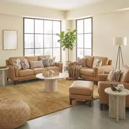 Pendry Carmel Saddle Leather Living Room Set