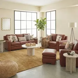 Ellery Brown Auburn Leather Living Room Set