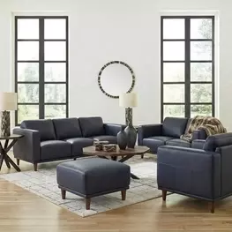 Baxter Midnight Blue Leather Living Room Set