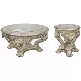 Danae Champagne and Gold Glass Top Occassional Table Set