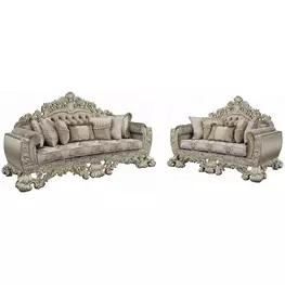 Sorina Beige and Antique Gold Living Room Set with Pillows and Nailhead Trim