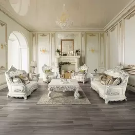 Adara Pearl White Living Room Set with Pillows and Nailhead Trim