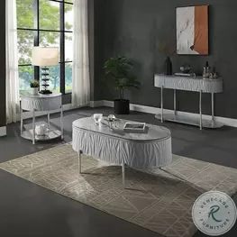 Yukino Gray High Gloss and Chrome Oval Occassional Table Set