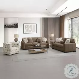 Darya Brown Suede Fabric Living Room Set with 4 Pillows