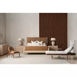 Rhythm Sun Drenched Oak and Lucent Bronze Upholstered Platform Bedroom Set