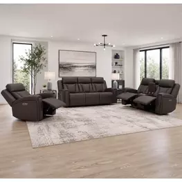 Maveric Bette Coffee Zero Gravity Triple Power Reclining Living Room Set with Drop Down Table and USB Charging
