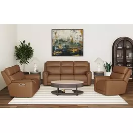 Walker Butternut Leather 86" Power Reclining Living Room Set with USB Charging