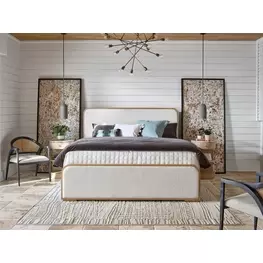 Voyage Ivory and White Oak Upholstered Panel Bedroom Set
