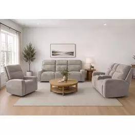 Traxton Jasper Taupe Zero Gravity Triple Power Reclining Living Room Set with USB Charging