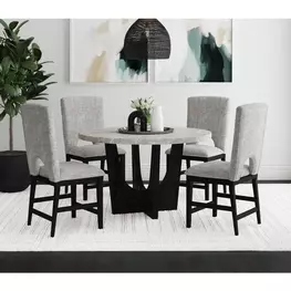 Salem Gray and Black 52" Round Marble Top Counter Height Dining Room Set