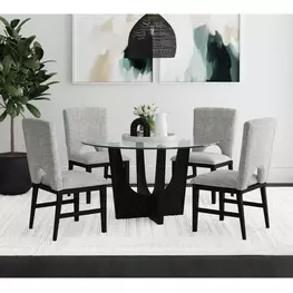 Salem Black 52" Round Glass Top Dining Room Set