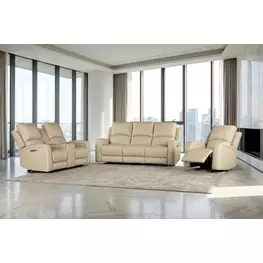 Alessia Taupe Stone Leather Zero Gravity Triple Power Reclining Living Room Set