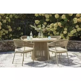 Ocean Park Beige 49" Round Outdoor Sintered Stone Top Dining Room Set