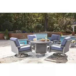 Dillon Beach Gray 48" Round Outdoor Fire Pit Dining Room Set