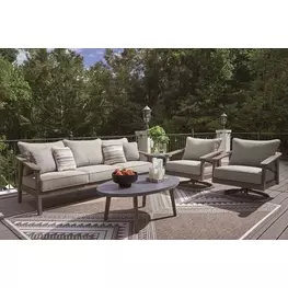 Francis Beach Natural and Gray Oval Outdoor Occasional Table Set