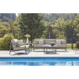 North Island Gray Round Outdoor Sintered Stone Top Occasional Table Set