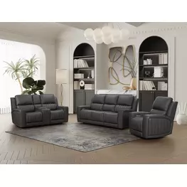 Pierce Homerun Dark Gray Leather Zero Gravity Power Reclining Living Room Set with Power Headrests and Lumbar