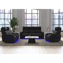 Ascend Black Leather Power Reclining Living Room Set with USB Charging and LED