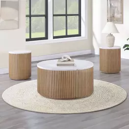 Colvin Brown and White Round Marble Top Ocassional Table