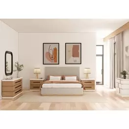 Portico Cuddle Natural and Sienna Queen Upholstered Panel Bedroom Set