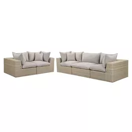 Cali Light Gray Fabric & Natural Wicker Modular Outdoor Conversation Set