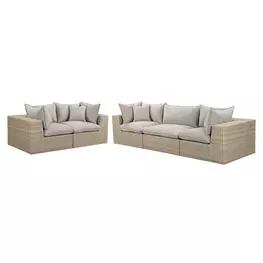 Cali Light Gray Fabric & Natural Wicker Modular Outdoor Conversation Set