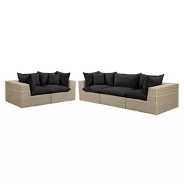 Cali Black Fabric & Natural Wicker Modular Outdoor Conversation Set