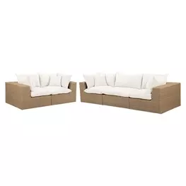 Cali Natural Performance Fabric & Brown Wicker Modular Outdoor Conversation Set