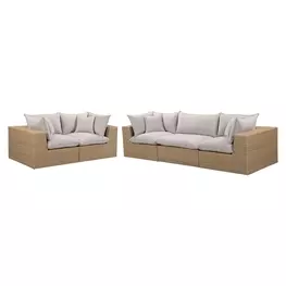 Cali Light Gray Fabric & Brown Wicker Modular Outdoor Conversation Set