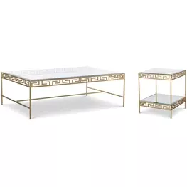 Grand Tour Furniture Gold Rectangular Glass Top Barnet Occasional Table Set
