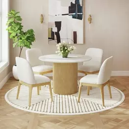 Sutton White and Natural Round Dining Room Set