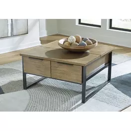 Montia Light Brown and Gunmetal Gray Square Lift Top Occasional Table Set