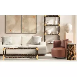 Arakan Calico and Gold Rectangular Glass Top Occasional Table Set