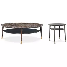 Spencer Green Park Fumed and Gold Round Marble Top Stratton Street Occasional Table Set