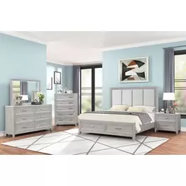 Fiona Mist Gray Upholstered Storage Panel Bedroom Set