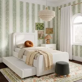 Briella Cream Performance Velvet Upholstered Panel Storage Trundle Bedroom Set