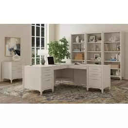 Towne White Double Pedestal L Shape Home Office Set
