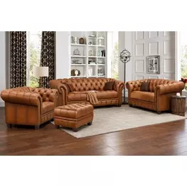 Haworth Saddle Leather Living Room Set with Nailhead Trim