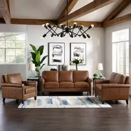 Lachlan Pecan Leather Living Room Set