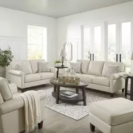 Lachlan Vanilla Leather Living Room Set