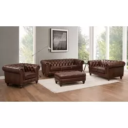 Waverly Caramel Leather Living Room Set with Nailhead Trim