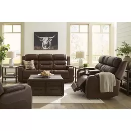Dreamer Brown Leather Power Reclining Living Room Set with Audio Seating