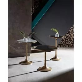 Curated Black and Gold Round Granite Top Nouveau Occasional Table Set