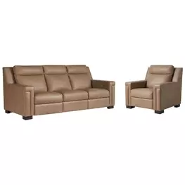 Universal Motion Brown Leather Dual Power Reclining Mixon Living Room Set with USB Charging