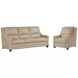 Serene Beige Leather Dual Power Reclining Living Room Set with USB Charging
