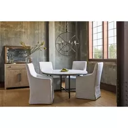 Griffith Park White and Bronze Round Travertine Top Dining Room Set