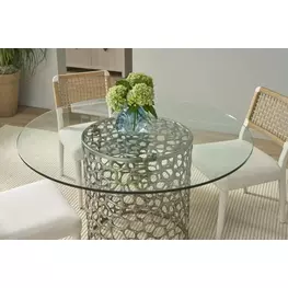 Oasis Antique Nickel 54" Round Glass Top Dining Room Set