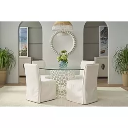 Oasis White 54" Round Glass Top Dining Room Set