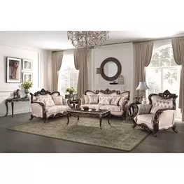 Constantine Beige Living Room Set with Nailhead Trim